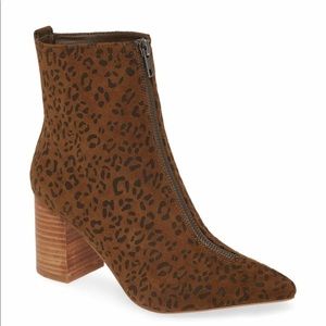 Women's Leopard Print Brown Suede Ankle Boots with Block Heel